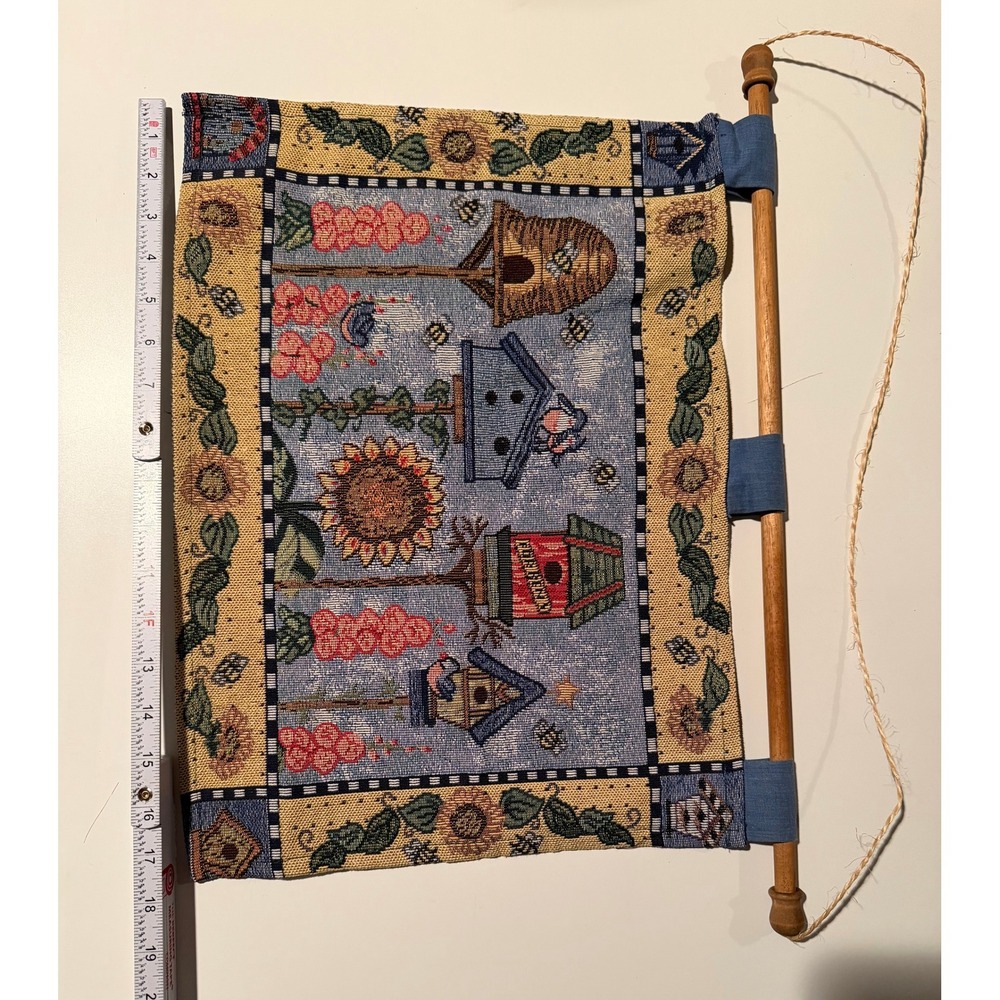 Vintage Style Woven Tapestry Wall Hanging Birdhouse Sunflower Garden Decor 18x13